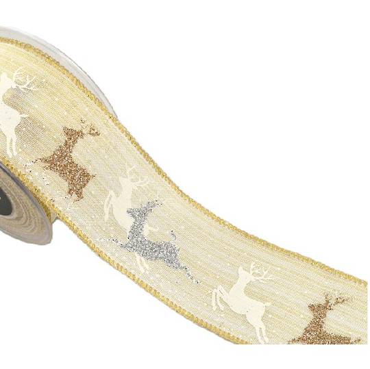 Ribbon 9mt, 67mm Ivory & Gold Reindeer *ETA Nov